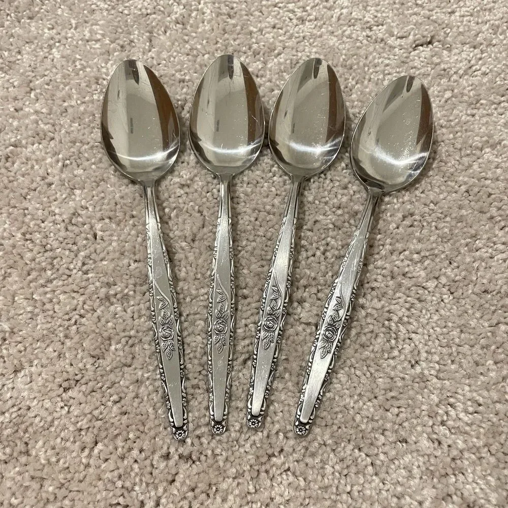 Interpur Rose Scroll Stainless Steel Soup Spoons Set of 4 7.5” Flatware